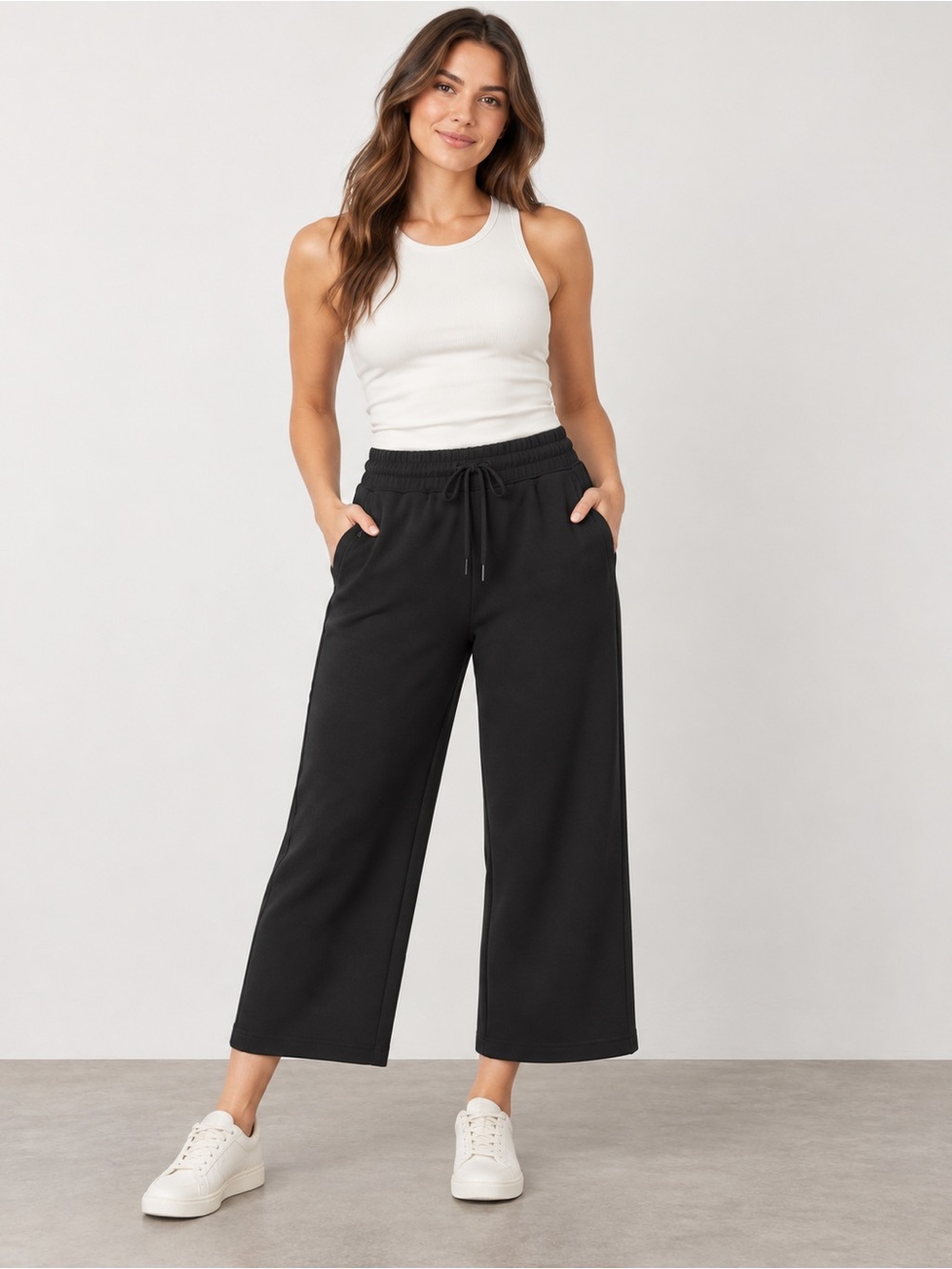 Athleta Black Wide Leg Crop Pants Women’s Size M Pull-On Drawstring